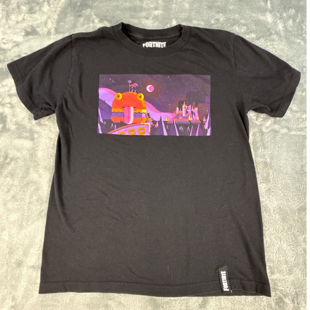 Fortnite Kids Black Graphic Tee Durrr Burger Sunset Print T-Shirt Size L 10/12‎